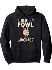 Men's Funny Chicken Print Hooded Sweatshirt - Fluent in Fowl Language Pullover,