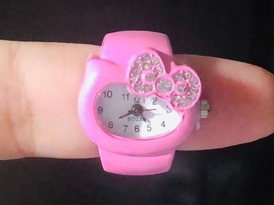 Hello Kitty Ring Watch - Rhinestone Bow - Kitty Shape Pink - Bozhi Clock NEW