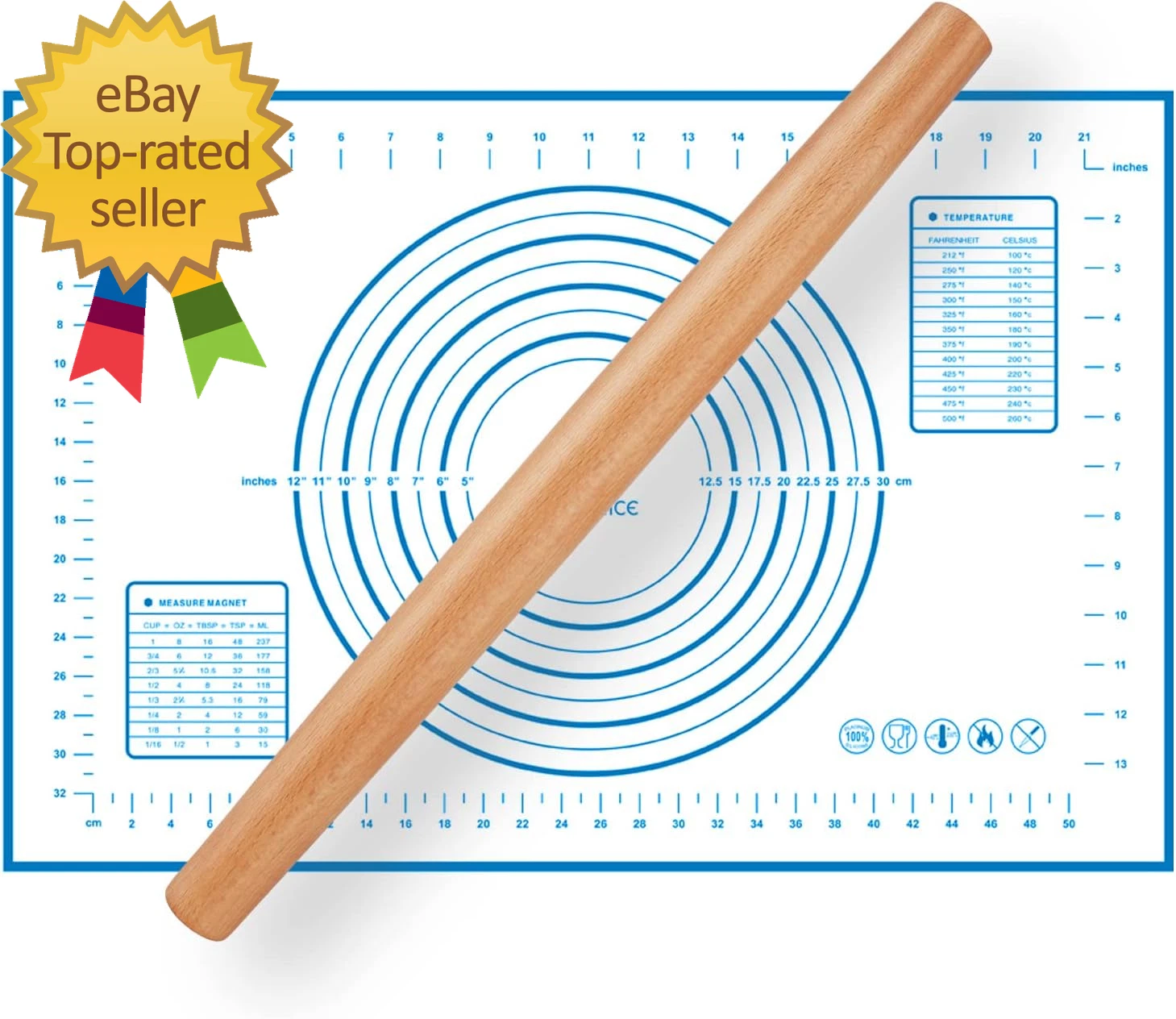 Wood French Rolling Pin for Baking Wooden Dough Roller with Silicone Baking