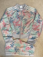 Adidas Originals Girls Floral Tracksuit Set Size 7-8 EUC Jacket  Pants Trefoil