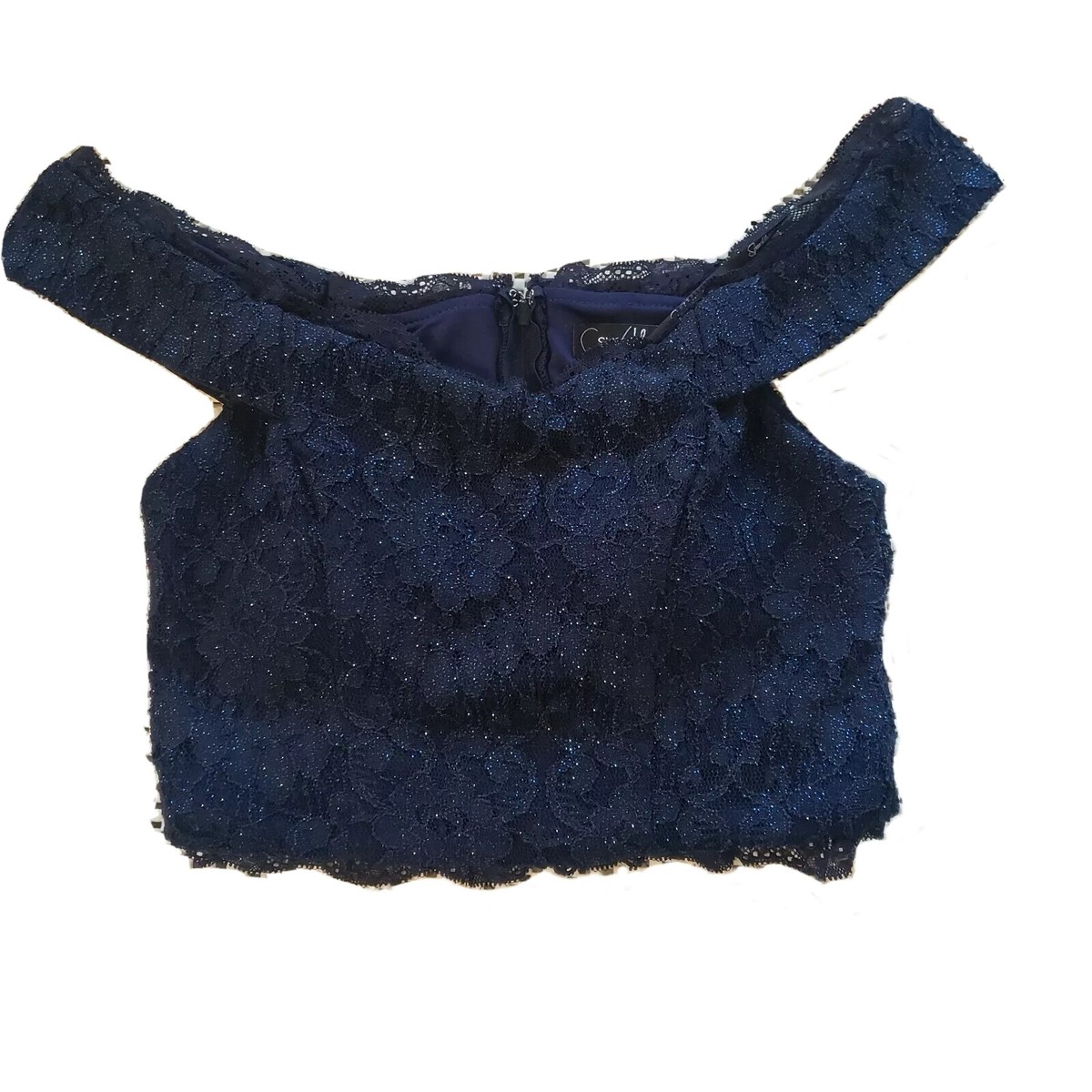 sweet Speechless Top Juniors Size 3 Navy Lace Glitter Crop Womens 8875