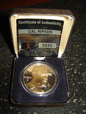 Rare Silver 1 Troy Oz. Cal Ripken Jr..999 Fine Silver #0450 limited edition COA 89.00 per troy oz