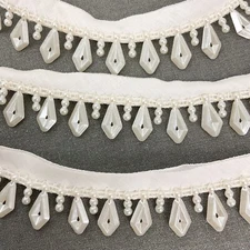 Vintage Ross International pearlized ivory beaded fringe sewing trim 4 yards