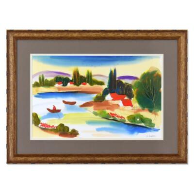 Moshe Leider, Framed Original Mixed Media Watercolor Painting, Hand Signed