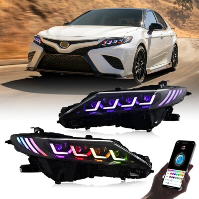 RGB Headlights For Toyota Camry 2018-2024 LED 8 Lens Demon Eye