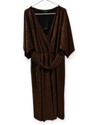 Eloquii Kimono Sleeve Midi Dress Stretch Metallic Gold Plus Size 14 16 NWT  | eBay