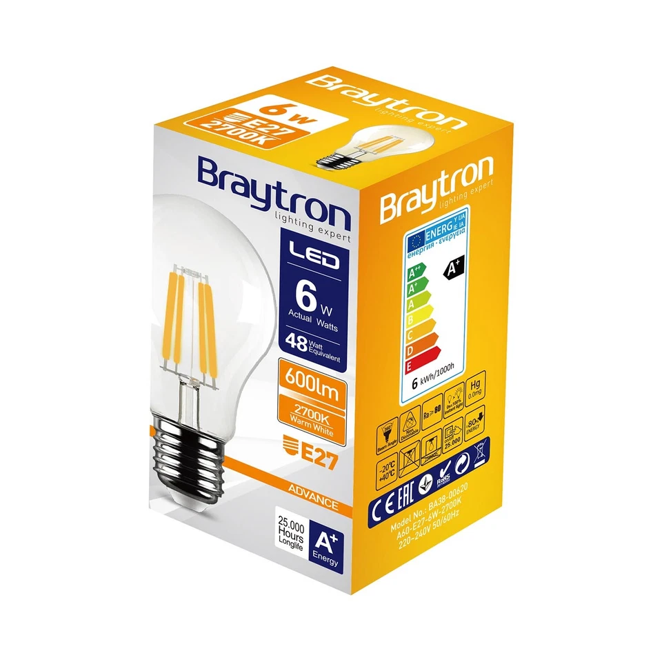 10er Sparpack  LED Leuchtmittel Filament E27 Standard 6W  600 Lumen  warnweiß - Bild 2 von 4