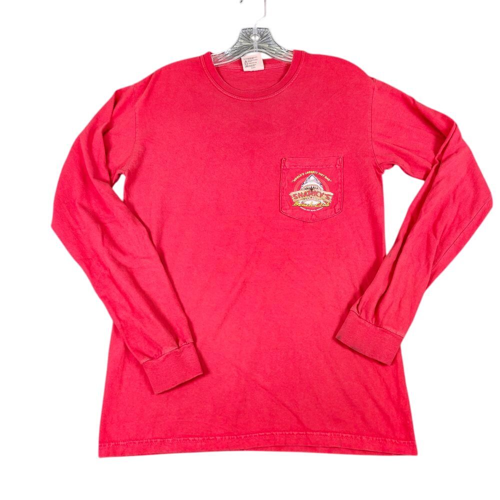 Sharkys Beach Club Panama City Florida Red Long Sleeve Graphic Tee Small