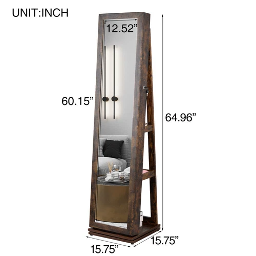 360°Swivel Jewelry Cabinet Full Length Mirror Standing Jewelry Armoire Organizer - Picture 4 of 46