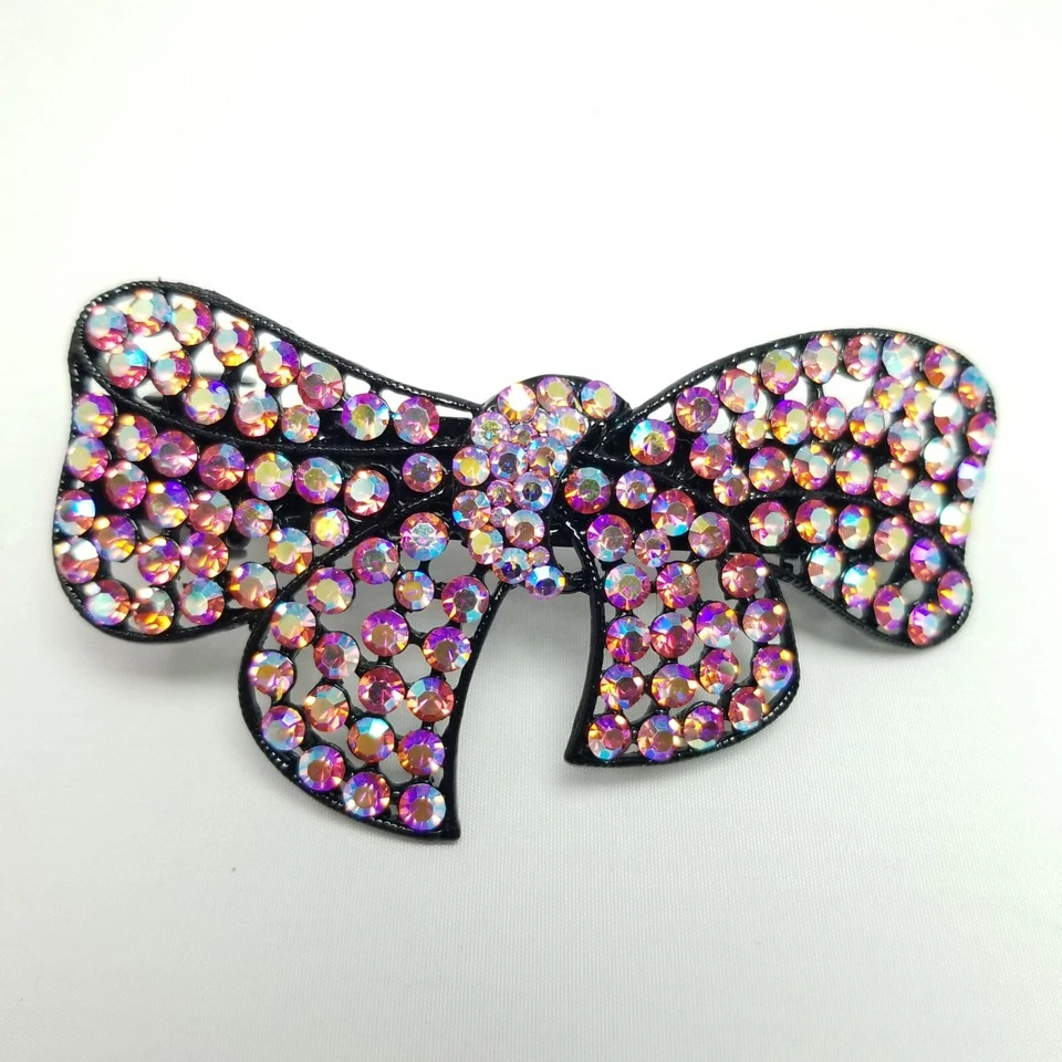 Pinza de pelo vintage grande rosa con estrás en forma de moño estilo años 80 90, Estate Foto 2 de 4