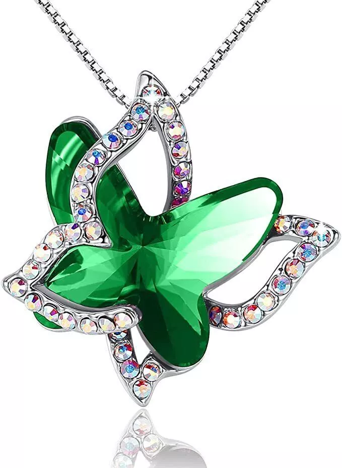 GEMMANCE BUTTERFLY CRYSTAL NECKLACE EMERALD GREEN PENDANT GIFT