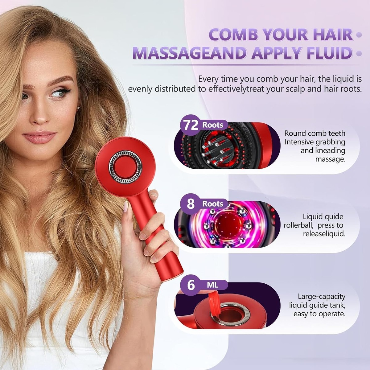 Electric Scalp Massage Comb Hair Growth, Red Light Therapy Brush