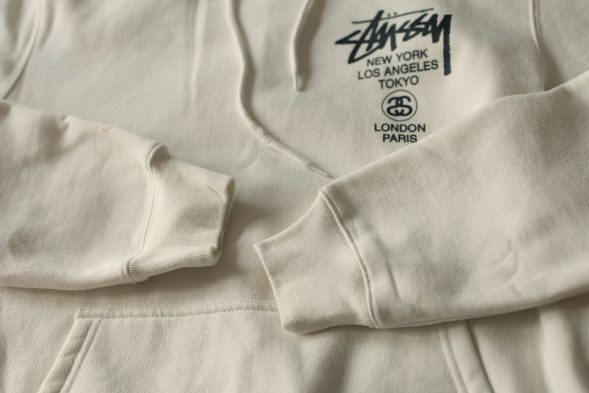 Stussy World Tour Hoodie Men's Size Large Cream White Fleece Stussy World Tour Hoodie Men's Size Large Cream White Fleece
