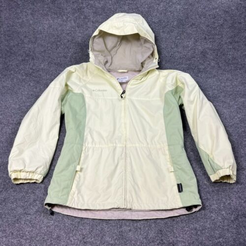 Columbia Rain Jacket Womens L Yellow Green Packable Waterproof Breathable Hooded