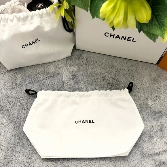 CHANEL White 100% Cotton Drawsting Dust Bag Authentic Logo - NEW