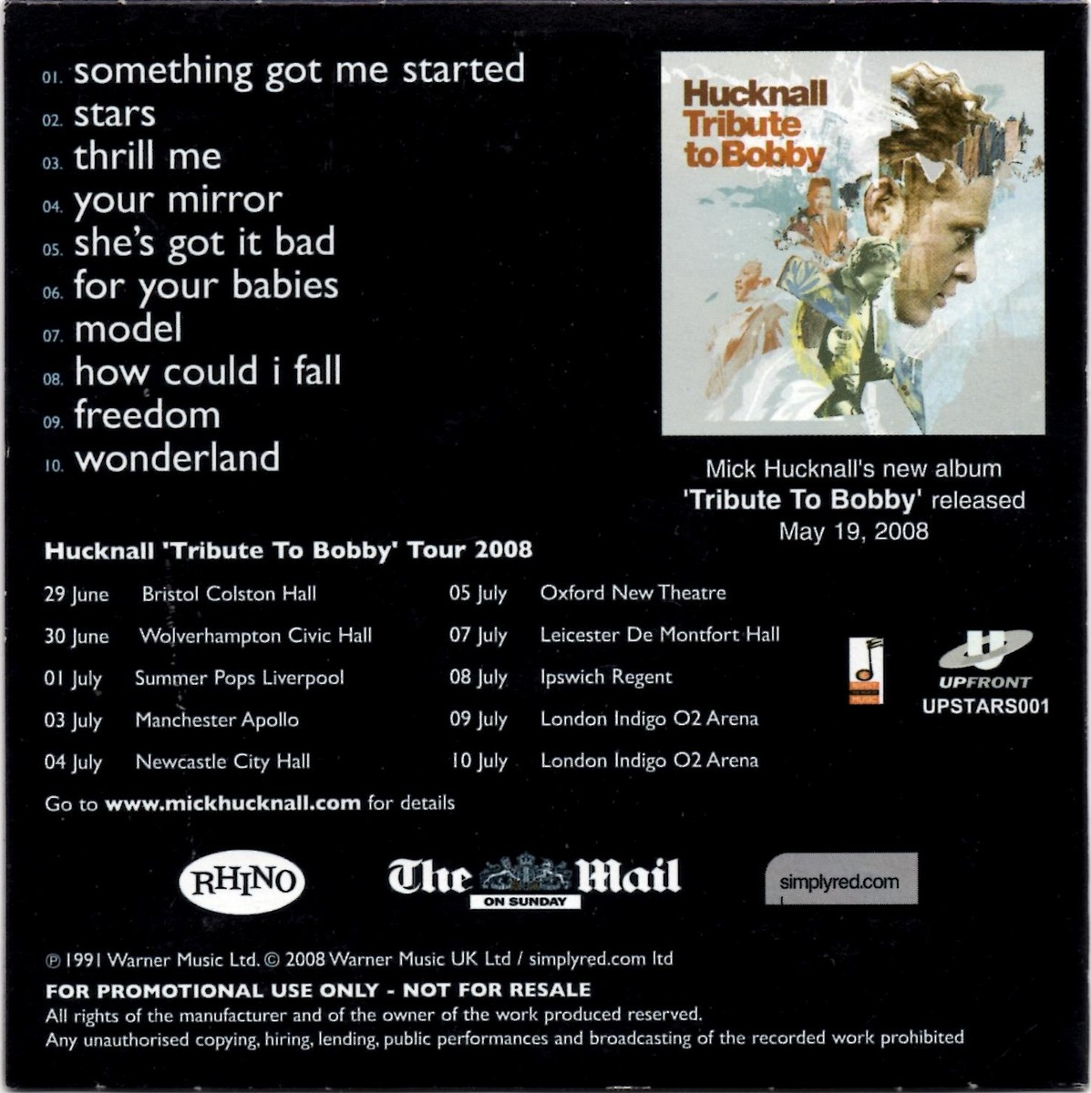 SIMPLY RED STARS PROMO CD THE MAIL ON SUNDAY MICK HUCKNALL