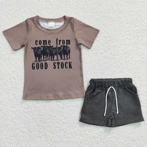 Sibling Boys Brother Clothing Summer Cowboy Western Shorts Set - Picture 9 of 13