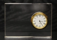 New Clear Acrylic Desk Clock with Classic Roman Numeral Face 4" x 3" 