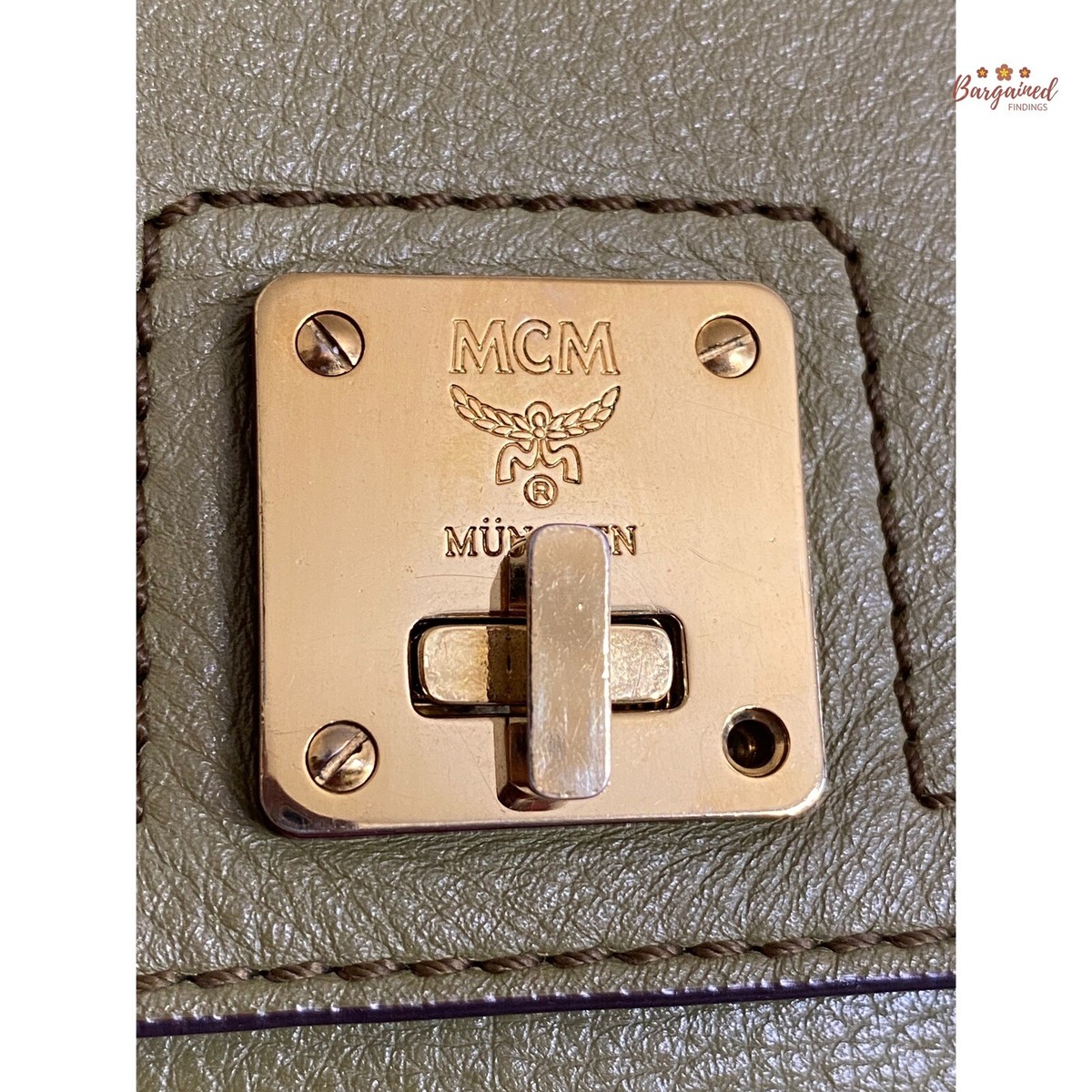 Authentic MCM Yellow Green Pebbled Leather Flap Medium Top Handle