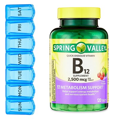 Vitamin B12 Quick-Dissolve Tablets Dietary Supplement, 2,500 Mcg, + Pill Planner