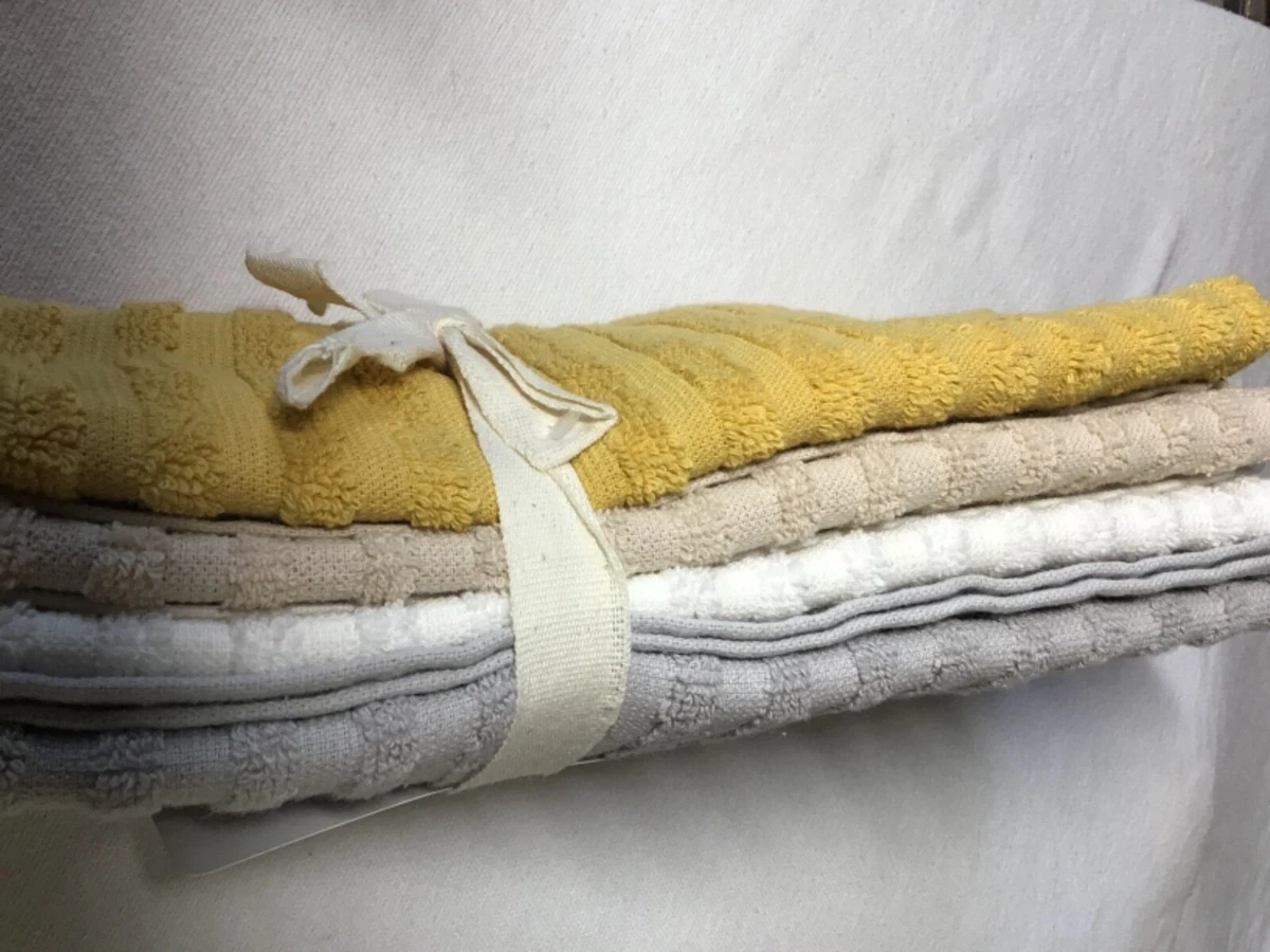 THYME SAGE KITCHEN TOWELS 4 GOLD GRAY WHITE STRIPE COTTON NWT
