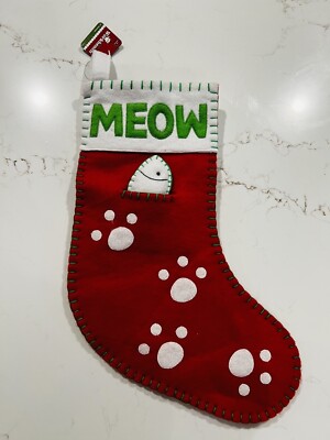 Cat s Christmas Stocking Red Felt New With Tag 16 x7  Super Cute