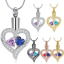 Heart Urn Necklace for Ashes Birthstone Cremation Jewelry for Ashes Memorial Urn