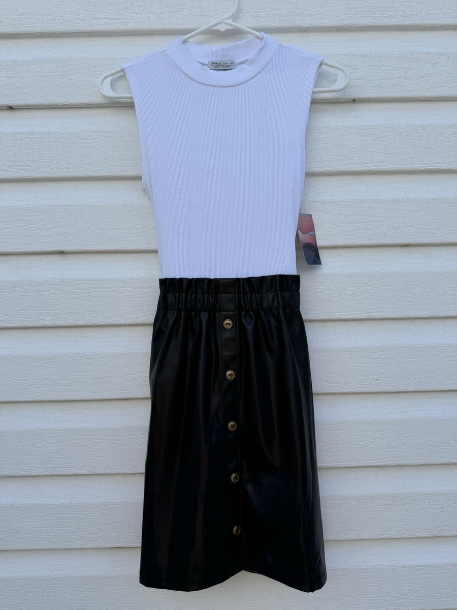 Haley And June Shirt Dress Faux Leather Black And White Size Medium Bow  Buttons | eBay
