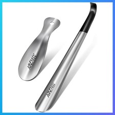 Long Handle Shoe Horn 2 Pack Metal Travel Shoe Spoon Seniors Men Women
