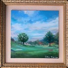 Original OOAK Outdoor Nature Landscape Painting Green Blue Ornate Gold Frame