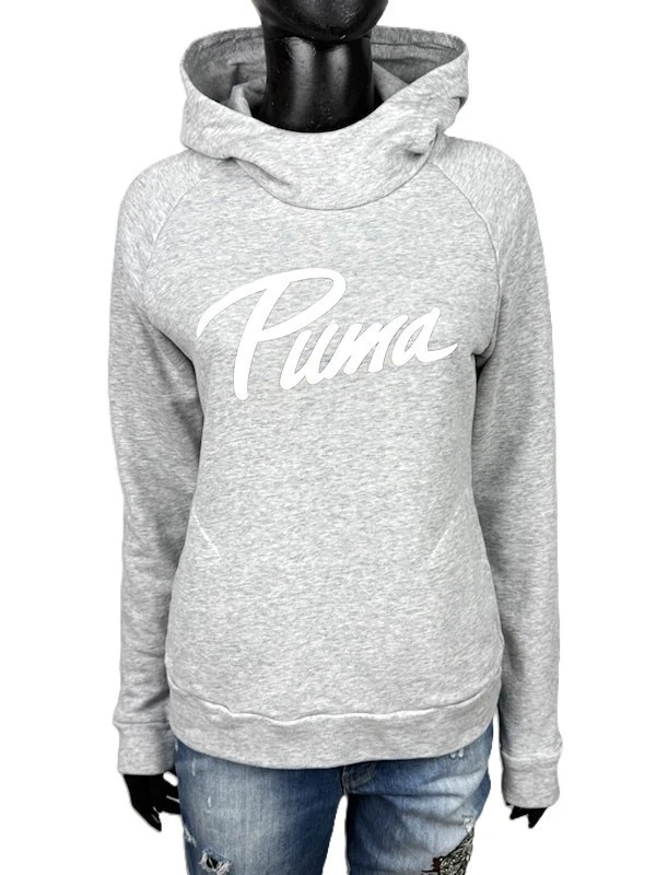 Grand logo Puma sweat-shirt femme taille M gris coton capuche col haut - Photo 1/4