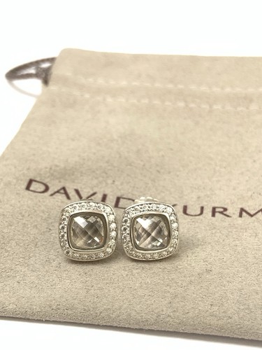 David Yurman Sterling Silver 7mm Albion Stud Earrings White Topaz & Diamond