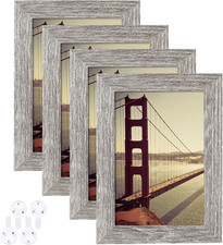 4X6 Picture Frame Rustic Grey Wood Pattern Set of 4,Display Photos 3.5X5 with Ma