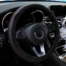 Car Steering Wheel Cover Red Black Leather Anti-slip For 15"/38cm Carbon Fiber