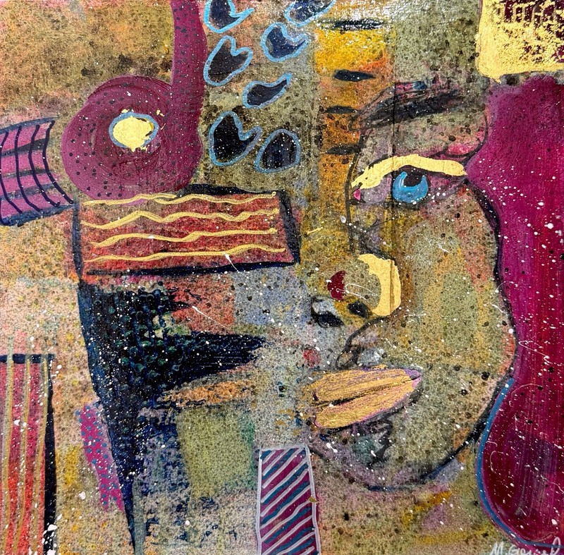 GERARD 12X12 IN-Abstract Expressionist Original Acrylic Painting Canvas Women