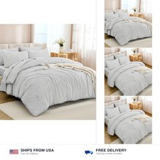 Queen Comforter Set with Sheets, Light Grey 7 Pieces, Bed in a Bag, Boho Li...