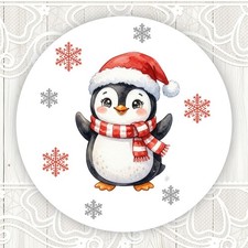 Christmas Cute Watercolor Penguin Stickers Round Matte Labels Seals