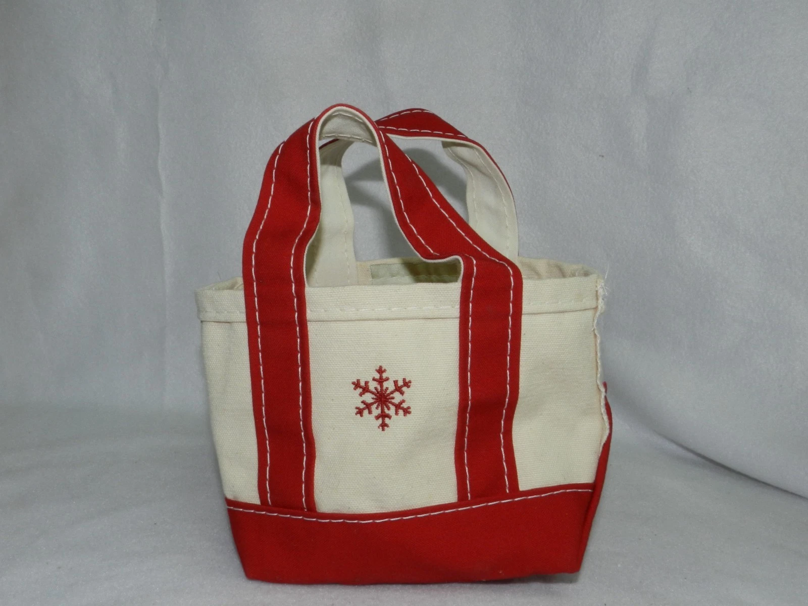 LL Bean Boat & Tote Bag Mini Red & Natural Canvas Snowflake Embroidery USA