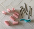 Vintage Barbie 8 Pink Rollers, 8 Bobby Pins & #1642 Slumber Party Blue Brush