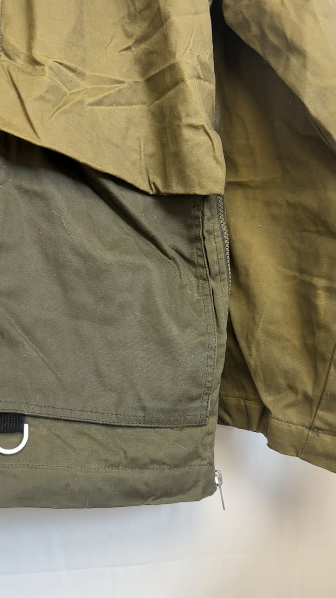 ZARA GREEN WAXED COATING REMOVABLE HOOD PARKA VASITY WINDPROOF