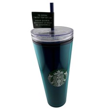 Starbucks 24 oz Teal Plastic Cold Cup Tumbler Sequin Lid Straw 710ml