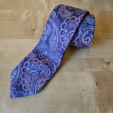 Cravatta jacquard Eton 100% seta tessuto Made in Italy viola e blu collo paisley