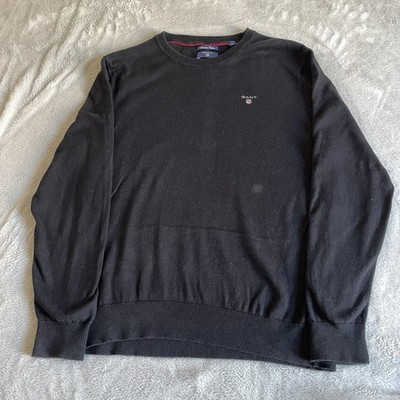 Gant Baumwolle Strickpullover Pullover Herren Größe L Schwarz Rundhals Pulli Logo