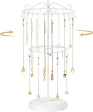 Rotating Necklace Holder Organizer Display Stand with 42 Hooks, 2 Tier Adjustabl