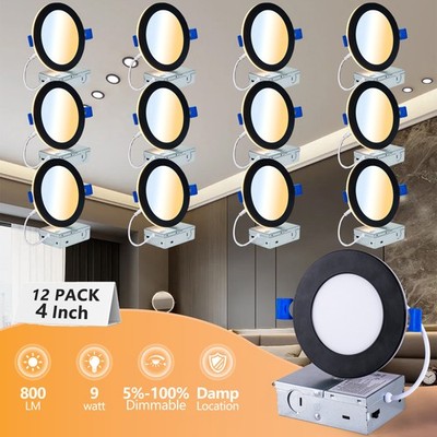12 Pack 4'' LED Recessed Panel Downlight 5CCT Ceiling Light Dimmable Night Light