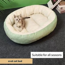 Oval Cat Bed Plush Soft Pet Nest with Raised Edge Anti-Slip Base