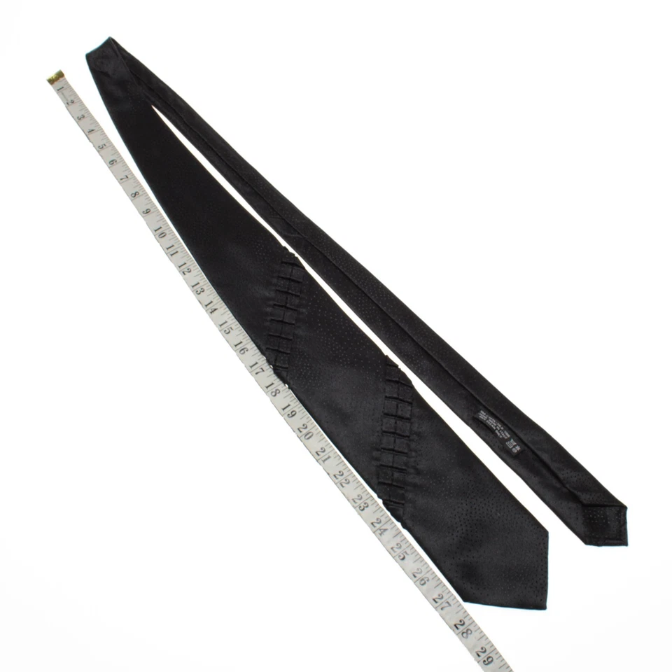 Corbata Italo Ferretti Nueva con Etiquetas con Inserto Plisado Negra con Lunares Tonales 100% Seda Foto 4 de 4