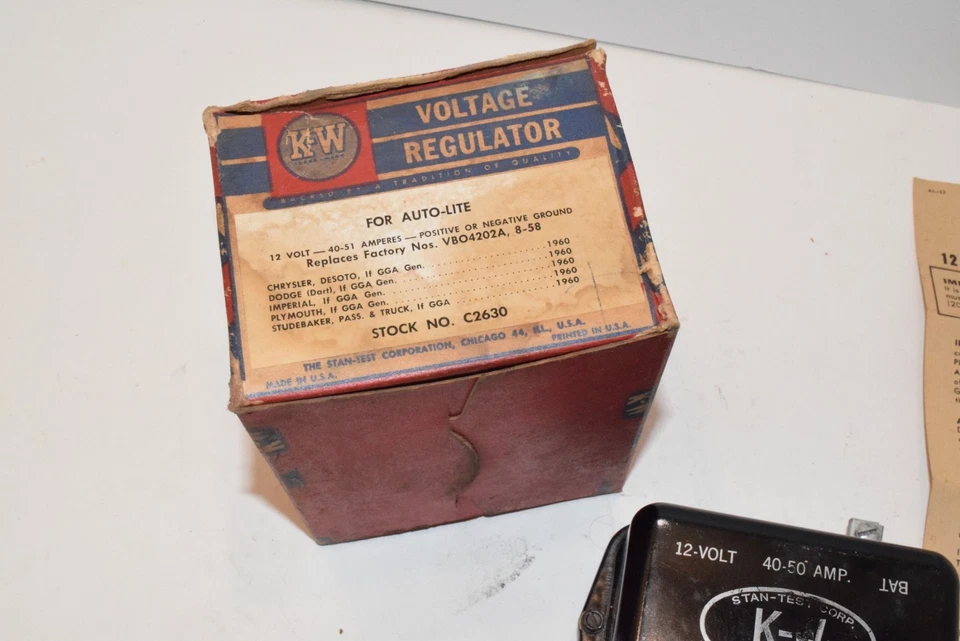 Regulador de tensão NOS K&W C2630 1956-1960 Mopar Studebaker Imperial ChryslerC108 - Imagem 4 de 4