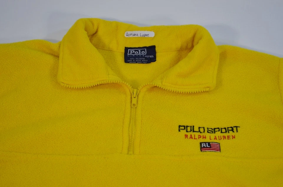 De Colección Polo Deportivo Ralph Lauren Amarillo 1/4 Cremallera Polar Pullover Suéter Sudadera Foto 3 de 4