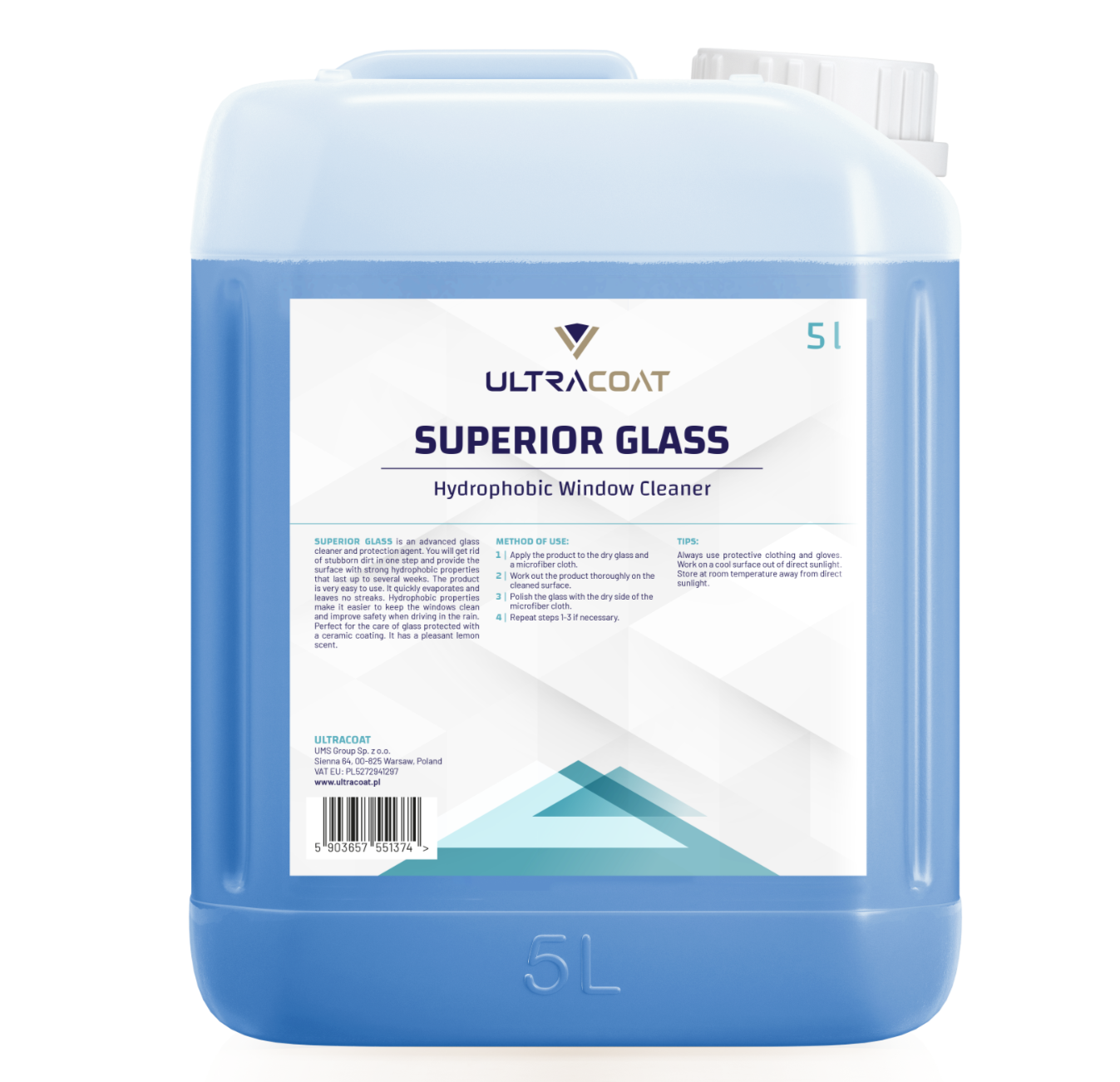 ULTRACOAT Superior Glass 5L – Streak Free Hydrophobic Car Glass Cleaner Sealant